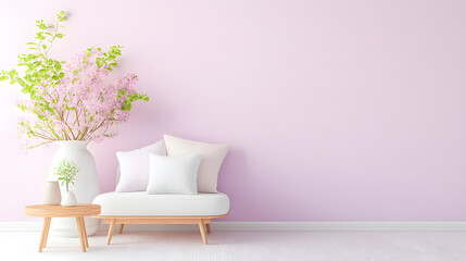Modern Minimalist Living Room with Trendy Lilac Walls