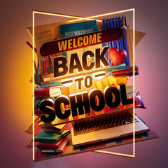 A poster for the welcome back to school, 3d render, photo, poster