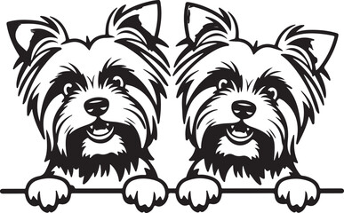 Yorkshire Terrier Dogs Peeking Stylized Vector Illustration