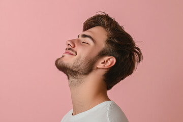 Fototapeta premium A close up of a man's face with his eyes closed