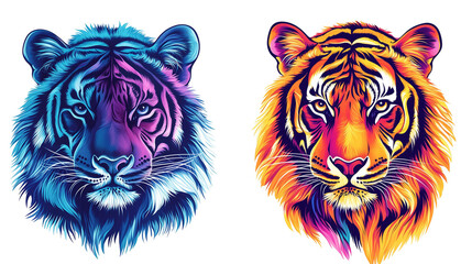Colorful Tiger coloring Photos, on a transparent background 