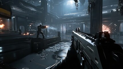 Action Shooter AAA Videogame Gameplay with Information