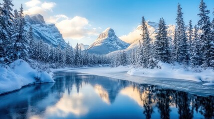 Fototapeta premium Snowy Mountain Lake in Winter