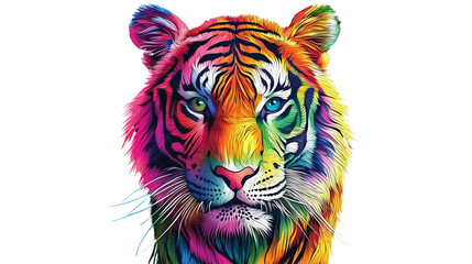 Colorful Tiger coloring Photos, on a transparent background 