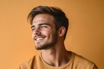A close up of a man's face with his eyes closed