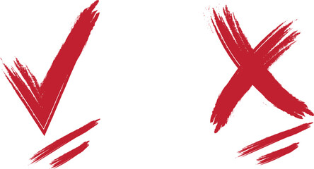 Right and wrong signs, yes or no checkmark icons , tick and red cross illustration button set