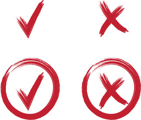 Right and wrong signs, yes or no checkmark icons , tick and red cross illustration button set