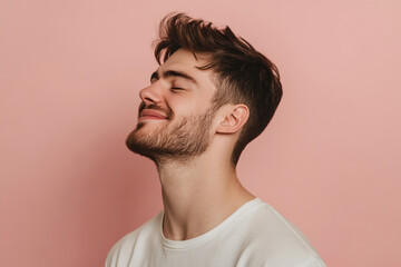 Fototapeta premium A close up of a man's face with his eyes closed