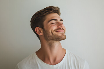 Fototapeta premium A close up of a man's face with his eyes closed