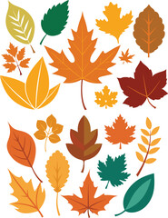 silhouette leaves set autumn on white background isolated, vector 