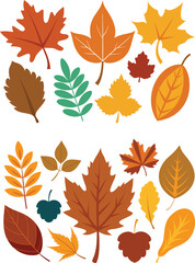 silhouette leaves set autumn on white background isolated, vector 