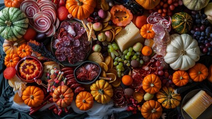 Elegant Halloween Decor with Fine Cheeses and Artisanal Breads