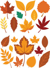 silhouette leaves set autumn on white background isolated, vector 