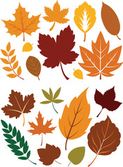 Fototapeta premium silhouette leaves set autumn on white background isolated, vector 