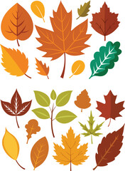 silhouette leaves set autumn on white background isolated, vector 