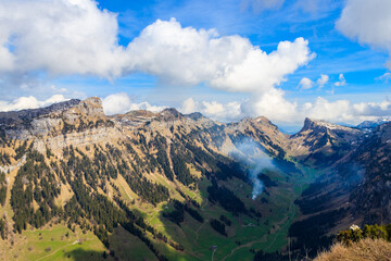 View of Justital (Justi Valley) from Niederhorn mountain in Beatenberg, Switzerland