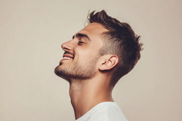 Fototapeta premium A close up of a man's face with his eyes closed