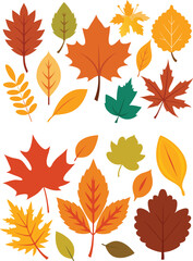 silhouette leaves set autumn on white background isolated, vector 