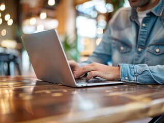 Young asian woman working on a laptop at a cozy cafe during the afternoon