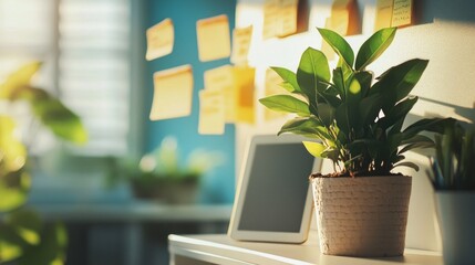 Fototapeta premium Indoor Plant on a White Desk in a Modern Home Office