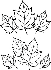 silhouette leaves set autumn on white background isolated, vector 
