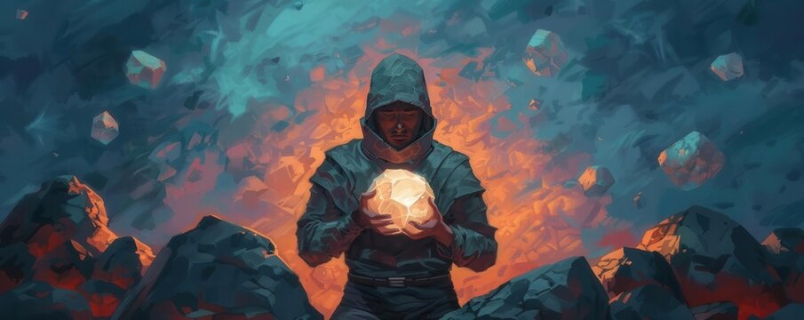 Earth sorcerer manipulating boulders and crystals, earth magic, elemental mastery