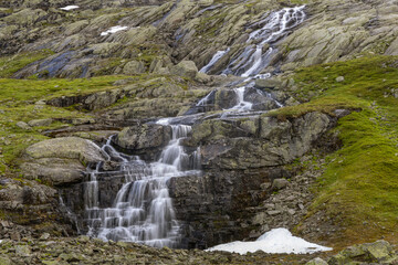 Cascade waterfall by the Elversvatnet panoramic road ner R&oslash;ldal, Norway