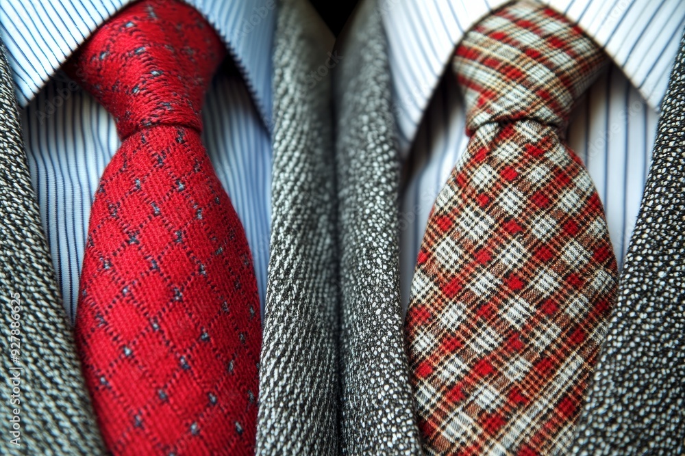 Poster a close up of three mens ties in different patterns and colors representing the diversity style and 