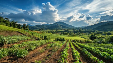 Naklejka premium Green Fields and Mountains