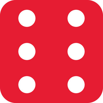 Red Dice Face Six Icon - High-Resolution Vector Graphic on Transparent Background, Classic Six-Dot Dice Design, Ideal for Casino, Board Games, and Gaming Interfaces