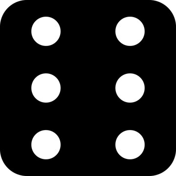 Black Dice Face Six Icon - High-Resolution Vector Graphic on Transparent Background, Classic Six-Dot Dice Design, Ideal for Casino, Board Games, and Gaming Interfaces