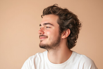 Fototapeta premium A close up of a man's face with his eyes closed