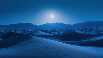 Fototapeta premium Moonlit desert landscape, silvery sand dunes, cool night tones