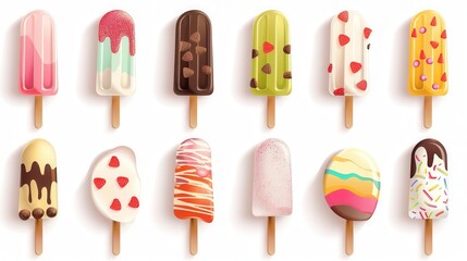 Collection of various flavor tasty ice cream bar.