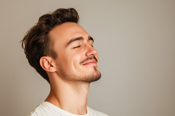 Fototapeta premium A close up of a man's face with his eyes closed