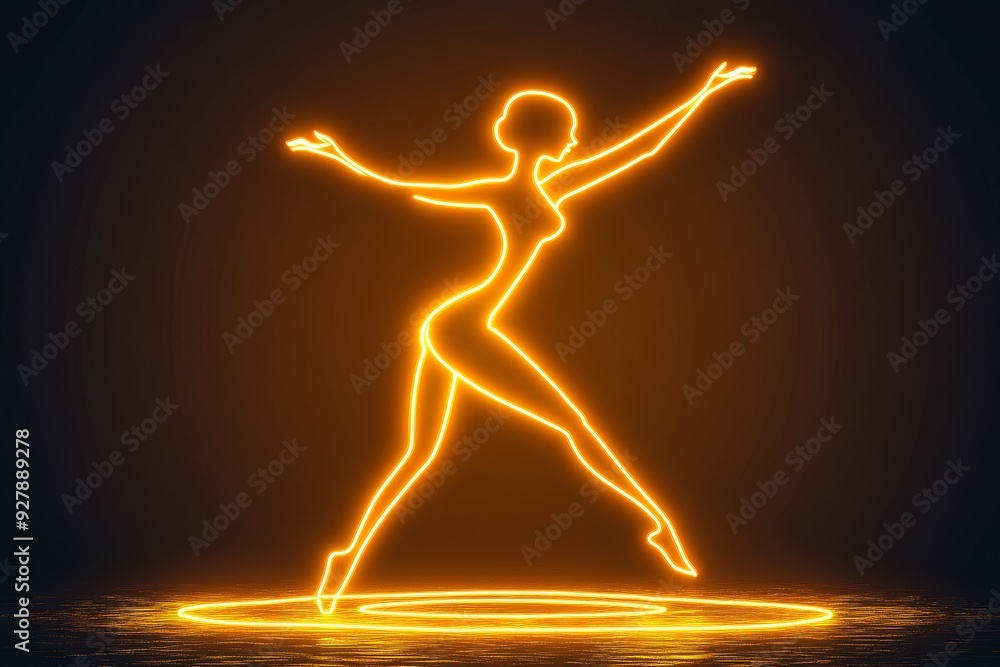 Poster dynamic figure of a dancer illuminated in golden light