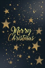 Naklejka premium golden Christmas stars in starry night and text 