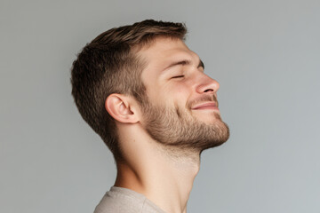 Obraz premium A close up of a man's face with his eyes closed