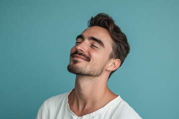 Fototapeta premium A close up of a man's face with his eyes closed