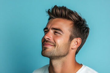 Obraz premium A close up of a man's face with his eyes closed