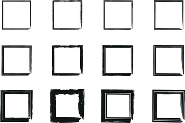 Black texture rectangle grunge frames collection. Vector ink border design. Set of vintage photo frames template.