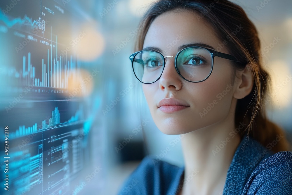 Poster vibrant abstract streaks of data across a womans face symbolizing the digital footprint and informat