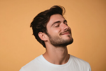 Obraz premium A close up of a man's face with his eyes closed