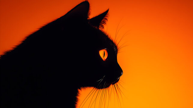 Spooky Silhouette Black Cat Glowing Eyes