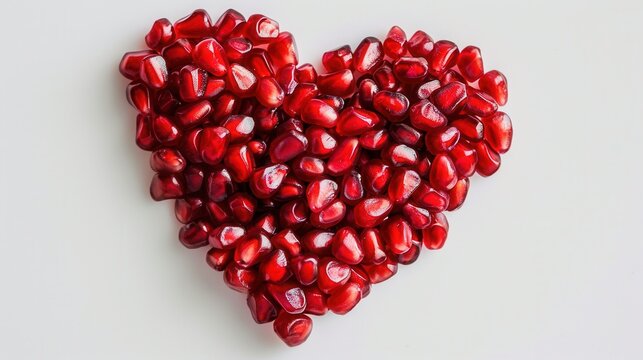 Fresh pomegranate fruit seed grain in the shape of a red heart