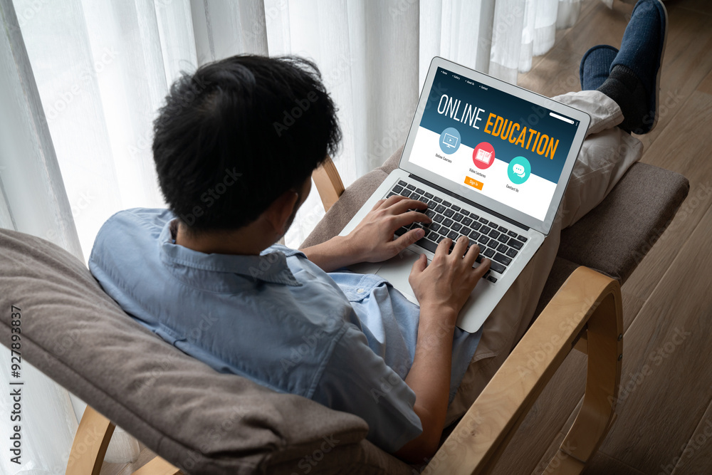 Poster e-learning website with modish sofware for student to study online on the internet network