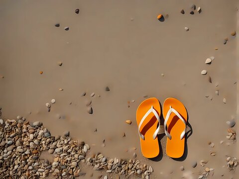 sandals on the sand of the beach lalat pasir