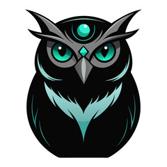 Realistic Sci-Fi Owl with Light Jade Forehead - Vivid Color on Black Background | Vector SVG | Cricut Cut Files | T-Shirt Graphics