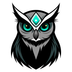 Realistic Sci-Fi Owl with Light Jade Forehead - Vivid Color on Black Background | Vector SVG | Cricut Cut Files | T-Shirt Graphics