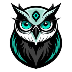 Realistic Sci-Fi Owl with Light Jade Forehead - Vivid Color on Black Background | Vector SVG | Cricut Cut Files | T-Shirt Graphics